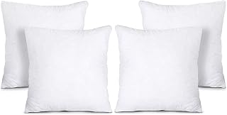 Britains Bedding Cushion Inner - 18 x 18 Inch Polyester Fillers Pads for Back Support, Anti-Allergy Pillow Inserts, Cotton Blend Cover - Hollow fiber Square Cushion Filling Stuffer (White, Pack Of 4)