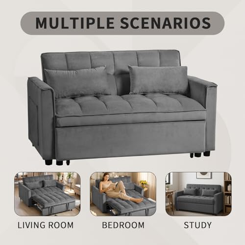 NicBex Pull Out Loveseat Sleeper, Convertible Sleeper Sofa Bed, Pull Out Bed Couch, 3 in 1 Velvet Futon Sofa, Love Seat Couches for Living Room Apartment, Chair Bed Sleepers for Adults, Dark Grey - Thumbnail 6