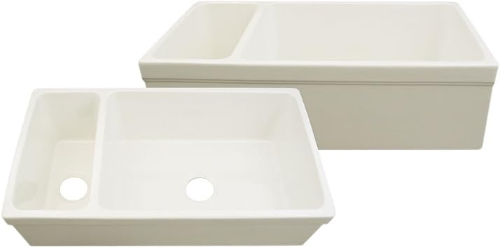 Reversible Front Apron Double Bowl Kitchen Sink in Biscuit