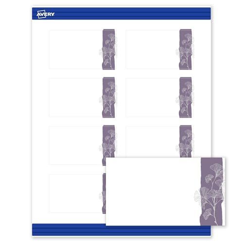 Avery Printable Rectangle Business Cards, 2" x 3.5", Matte White, Pre-printed Purple & Silver Gingko Leaves Design, Sure Feed Technology, Laser & Inkjet Compatible, 160 Total by Avery - Used condition - US$13.28