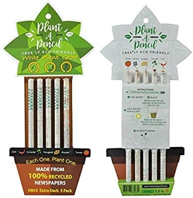 Recycled News Papers Plant able Pencils HB#2 Extra Dark Made From 100% Recycled Newspapers 100% Eco Friendly 5 Assorted Seeds