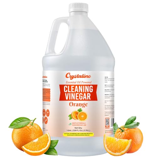 Crystalino Orange Essential Oil Cleaning Vinegar (1 Gallon) 6% Non-Toxic Distilled White, Vinegar for Cleaning Purpose, Vinagre Blanco, Vinger (128 Fl Oz (Pack of 1), Orange)
