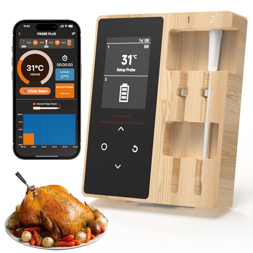 Smart Wireless Meat Thermometer with 2 Color-Coded Probes,Standalone Display Base, Accuracy ±1°F，Digital Bluetooth Thermometer for Cooking, Oven, Smoker, BBQ, Grill Real-Time Monitoring in App