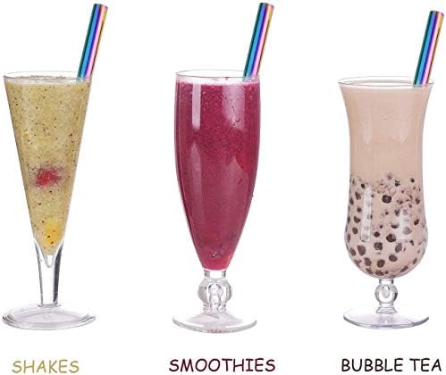 [Pointed Design] 2-Pack Boba Straws Stainless Steel Straws, 1/2" Wide Colored Reusable Metal Smoothie Straws for Bubble Tea/Tapioca Pearl, 2 Straws + 2 Cleaning Brush + 1 Case