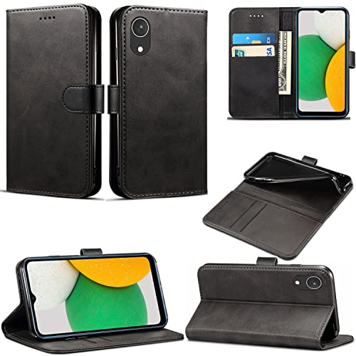 Case for Samsung Galaxy A03 Core, Leather Wallet Book Flip Folio Stand View Cover Magnetic Closure with Card Slots for Samsung Galaxy A03 Core [6.5 Inch] (Black)