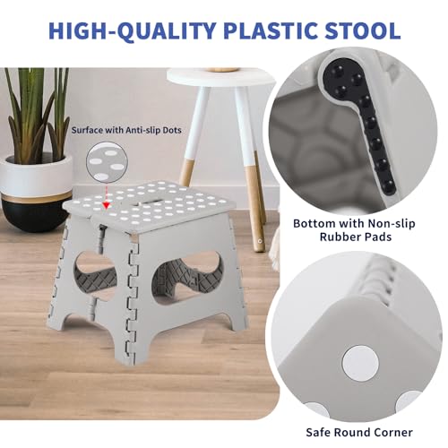 Banqueta dobrável com trava de segurança, banqueta de plástico que economiza espaço, banqueta portát