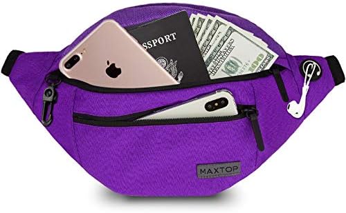 MAXTOP Large Bumbag Waist Fanny Pack for Men Women Unisex Bum Bag with Headphone Jack and 4-Zipper Pockets Adjustable Belt for Biking Running Jogging Traveling Outdoors Workout Cycling Fitness Hiking