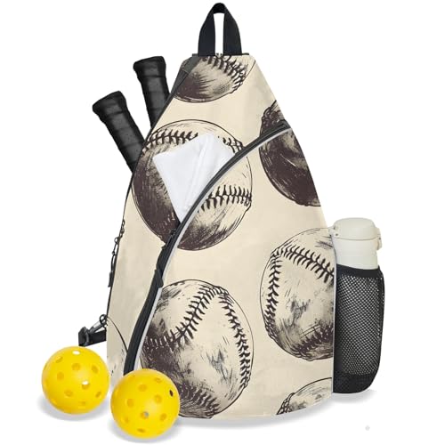 Mintoprints Vintage Baseball Pickleball Bag for Women Men, Adjustable Crossbody Sling Backpack Hold Paddle Accessories