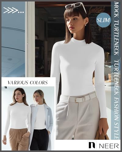 Neer 3 Pack Women's Underscrubs Long Sleeve Shirts Mock Turtleneck Slim Fit Scrub Top Basic Tee Undershirt for Nurse(White, White, White,X-Large)