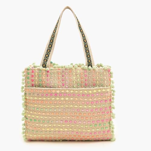 Image of Boho Girl Marigold Mini Tote Bag | Floral Embroidered Hand Bag with Pom-Poms & Tassel |Handbag, Shoulder Bag, Shoulder Women Bag with Inside Pocket | Jacquard Canvas Material