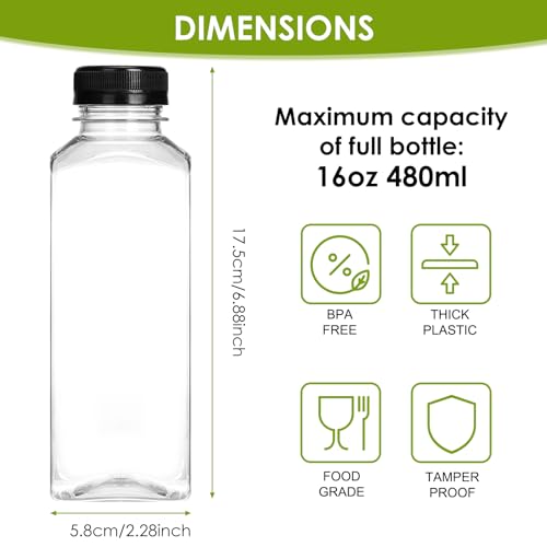 Moretoes 6pcs 16oz Plastic Juice Bottles with Caps, Clear Empty Reusable Water Bottles, Disposable Beverage Containers Bulk for Juicing Smoothies Turmeric Juice Milk and Other Beverages by Moretoes - Used condition - Image 2