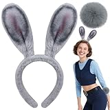 Bunny Ears,World Book Day Costumes for Girls,Gray Bunny Ears Headband and Bunny Tail Set,Bunny Outfit for Halloween Cosplay Carnival and World Book Day