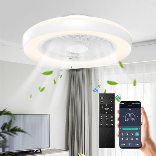 Plafonnier Ventilateur Réversible Ventilateur Plafond LED IZOWE 40cm - 6 Vitesses Réversible Avec Télécommande Pour Pièce Petite Ventilateur De Plafond Avec Lumière