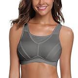 Wingslove Women's High Impact Sports Bra – Wirefree Full Coverage Non Padded Workout Bra, Plus Size Bust Friendly Grey
