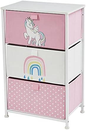 Liberty House Toys Kids Unicorn Chest of Drawers - Furniture Storage Chest for Kids, Bedroom, Nursery, Playroom, Clothes, Toy Storage - Steel Frame, Wood Top, 3 Fabric Bins