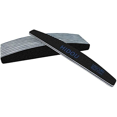 Nail File Professional,HIDOU 10 PCS Emery Board Manicure Tools 100/180 Grit Washable Double Sided for Acrylic Nails Poly Nail Black Cover