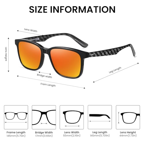 DUCO Rectangular Polarized Sunglasses for Men Acetate Carbon Fiber Sun Glasses Driving Fishing Golf UV400 Protection DC83303