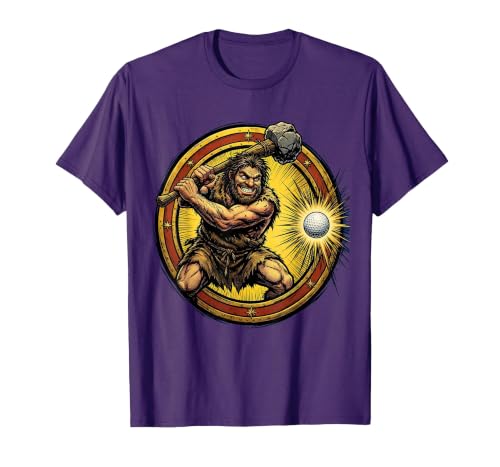 Caveman Golfer Funny Prehistoric Golf Club Tee T-Shirt, Men, Purple, X-Large