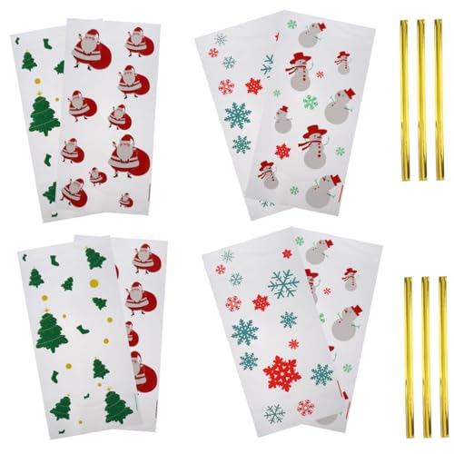 TOPPERFUN 200ピーシークリスマス フラット トリート バッグ キャンディ バッグ スイート トリート 収納用 ホリデー 用 プレゼント 漫画風デザイン 精巧な模様付き