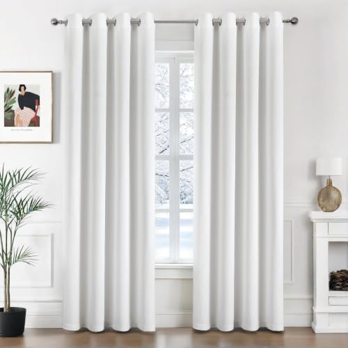 MIULEE Verdunklungsvorhänge Thermo Blickdicht Ösen 2er Set 140x225cm Weiß | Blickdichter Thermostoff für Wohnzimmer und Schlafzimmer, hilft Licht, Hitze und Kälte zu reduzieren.