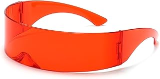 Futuristic Space Glasses, Narrow Lens Mirrored Wrap Visor Costume Flat Eyeglasses, Rimless Fast Glasses with Mirrored Lens...