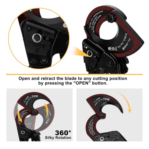 Bosimux Ratcheting Cable Wire Cutters Heavy Duty, Professional Ratchet Cable Cutters for Electricians, Aluminum Copper Wire Cutter up to 240mm²/600MCM, Labor-Saving Manual Cutting Pliers Tool by BOSIMUX - Image 5