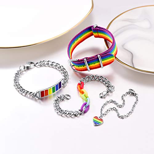 Prosteel Lgbt Gay Pride Rainbow Bracelet Stainless Steel Cuban Chain Bangle Gift Love Is Love Men Women Jewelry Lesbian Pride Bracelets #TOP1