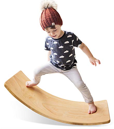 Wooden Wobble Balance Board Waldorf Toys Balance Board Kid Yoga Board Curvy Board - Wooden Rocker Board 35 Inch