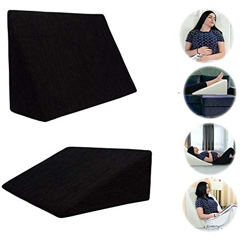 BUY ALL HERE Large Triangle Bedding Wedge Foam Pillow for Acid Reflux Flex - Reduce Back Neck Shoulder Knee Leg Sciatica Pain - Blood Circulation - Removable Zip Cover in Black - Made in UK