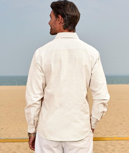 Deer Lady Mens Long Sleeve Button Down Shirt Striped Casual Cotton Business Summer Beach Wedding Dress Shirts2