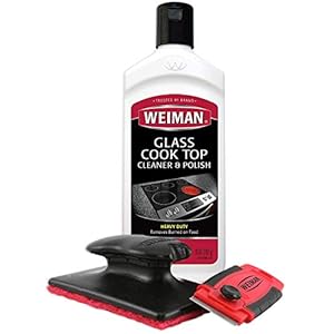 Weiman Cooktop and Stove Top Cleaner Kit – Glass Cook Top Cleaner and Polish 10 oz. Scrubbing Pad, Cleaning Tool, Razor, Scraper