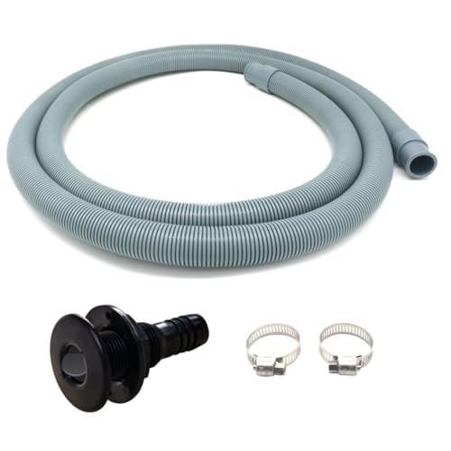 Image of Aincix Marine Bilge Pump Hose 3/4 Inch Plumbing Kit, 5 FT Long, Thru Hull Scupper Flapper Valve Black Straight, Stainless Steel Clamps