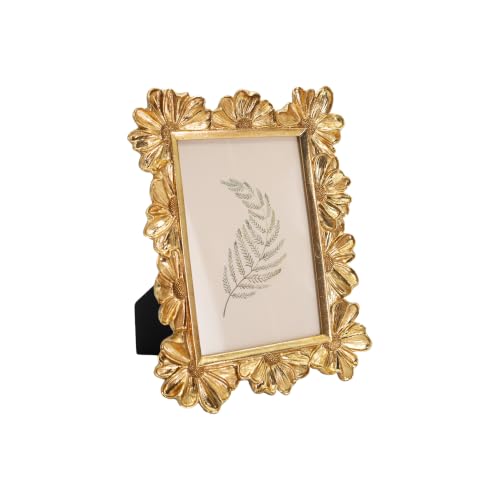 Image of Antique Floral Picture Frame - Resin & Glass Victorian-Style Frame for Tabletop or Wall Decor (Gold, 4 inch x 6 inch)