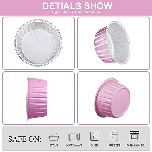 Gandeer 200 Pack Aluminum Foil Cupcake Baking Cups 5Oz Cupcake Liners Dessert Cups With Lids Disposable Cupcake Cups Mini Cake Containers Flan Molds Tin Mini Muffin Liners For Wedding Birthday (Pink) #TOP2