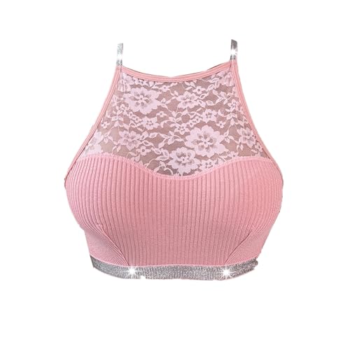 Camiseta sin mangas casual para mujer, blusa tipo túnica, chaleco, camiseta, brasier recogido, a prueba de golpes, tirantes anchos, chaleco para la espalda, ropa interior corta, rosa, M