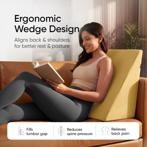 Image of Frido Wedge Plus Cushion for Sleeping & Acid Reflux Relief | Memory Foam Pillow | High Resillience Foam | Orthopedic Wedge Cushion for Leg Elevator | Pregnancy | GERD | Mustard Yellow- Pack of 1