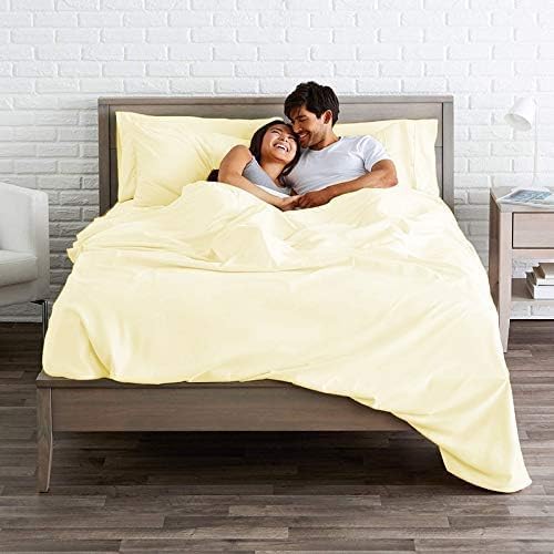 Miniatura 4 de Sábana encimera  3 piezas de lujo suave orgánico 100% algodón egipcio tamaño Queen con nuevo color marfil y patrón sólido de 500 hilos.