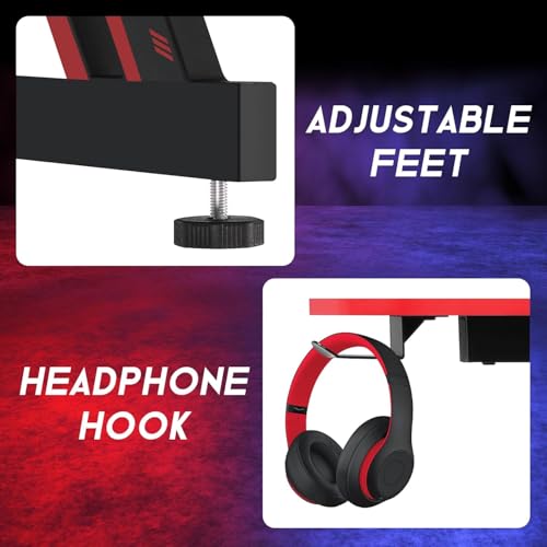 Image of 35 inch Z-Shaped Gaming Computer Desk with Hook - Cheap Home Office Desk for Bed, Sofa or Kids, Easy to Install, Lightweight to Move, Red