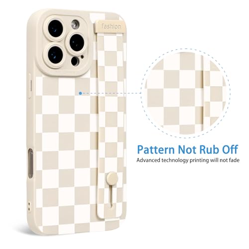 Lovmooful Compatible for iPhone 16 Pro Max Case Cute Checkerboard Lattice Plaid Design with Wrist Strap for Girls Women Soft TPU Shockproof Protective Girly for iPhone 16 Pro Max Case-White by Lovmooful - Image 2
