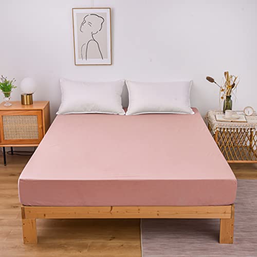 Ntbed Waterproof Mattress Protector Cover Queen Size 14 Inches Deep Pocket Polyester Bed Cover Solid Color Fitted Sheet (60‘’X80‘’ (Pink, Queen) #TOP1