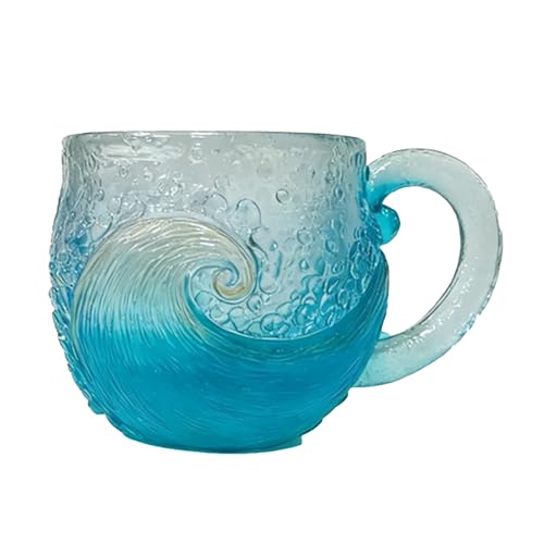 Genérico Taza de vidrio hecha a mano con ondas marinas, taza de vidrio de 12 onzas con asa, café con textura esmerilada del océano para los amantes de la playa, para bebidas frías de y refrescos