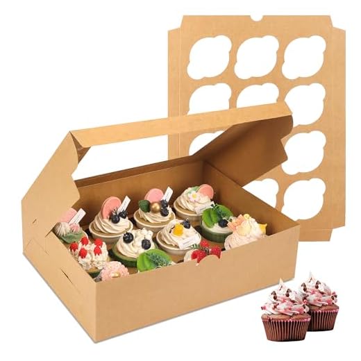 Moretoes Cupcake Boxes 20 Packs Brown Cupcake Containers 12 Count Kraft Bakery Carrier Boxes with Windows and Inserts to Hold Cupcakes, Muffins and Pastries