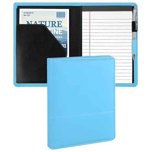 Image of Padfolio /Portfolio Binder, Mini Padfolio Portfolio Binder 5 x 8 Legal Writing Pad, A5 Document Organizer Folder for Men Women, Light Blue.