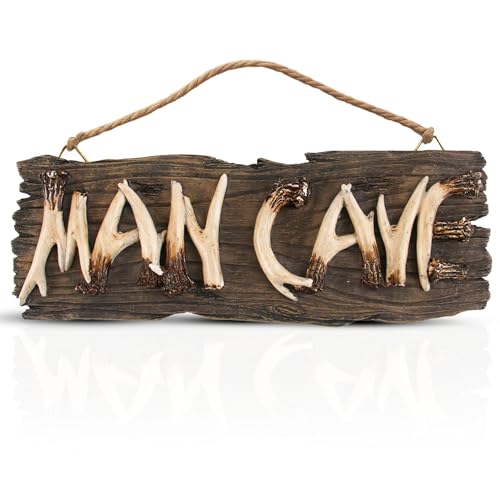 Man Cave Hanging Wall Sign - Rustic Wooden Wall Plaque Decor for Mancave, Cool Novelty Gift for Men