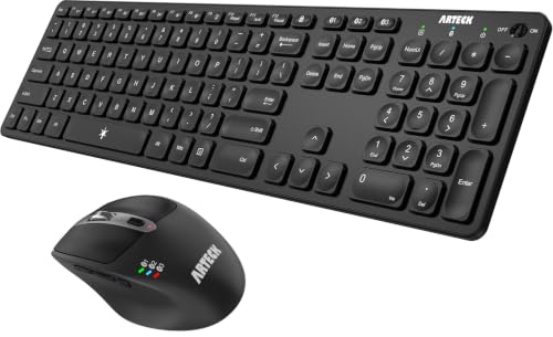 Arteck Universal Multi-Device Bluetooth Keyboard and Mouse Full Size Wireless Bluetooth Keyboard and Ergonomic Mouse Set for Windows, iOS, Android, Computer Desktop PC Laptop iPad Tablet Smartphone