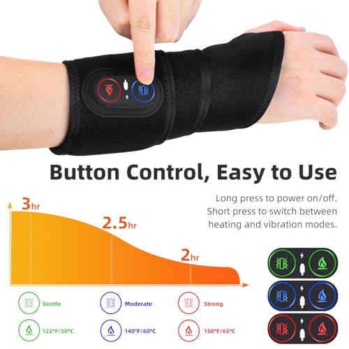 Cordless Wrist Hand Heating Pad Massage for Pain Relief, Rechargeable Heated Wrist Brace for Carpal Tunnel, Red Light Therapy Heated Wrist Massager Wrap for Arthritis, Black — view 6