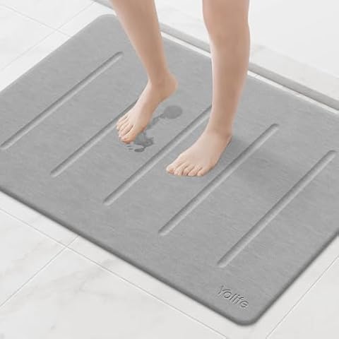Yolife Stone Bath Mat Large, 32" x 20" Diatomaceous Earth Bath Mat for Bathroom, Super Absorbent Quick Drying Bathroom Stone Mat, Non-Slip Diatomite Shower Mat, Easy to Clean, Light Grey Cover