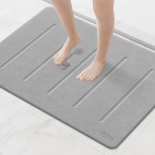 Yolife Stone Bath Mat Large, 32" x 20" Diatomaceous Earth Bath Mat for Bathroom, Super Absorbent Quick Drying Bathroom Stone Mat, Non-Slip Diatomite Stone Shower Mat, Easy to Clean, Light Grey by Yolife - Used condition - CA$60.03