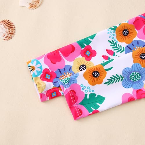 Image of IZYJOY Girl Long Sleeve Swimsuits Ruffle One Piece Rash Guard Bathing Suits Kids Floral UPF 50+ Zipper Swimwear 7-12Y