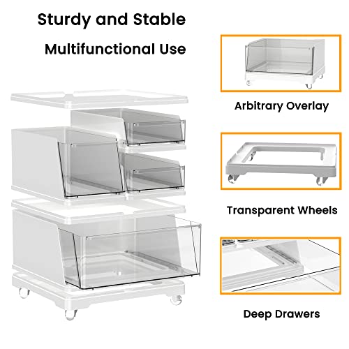 Vacane Wide 4 Drawer Plastic Storage Cart With Removable Caster Wheels Cosmetic Drawers Organizer, Rolling Storage Cart For Bathroom, Office, Bedroom #TOP5
